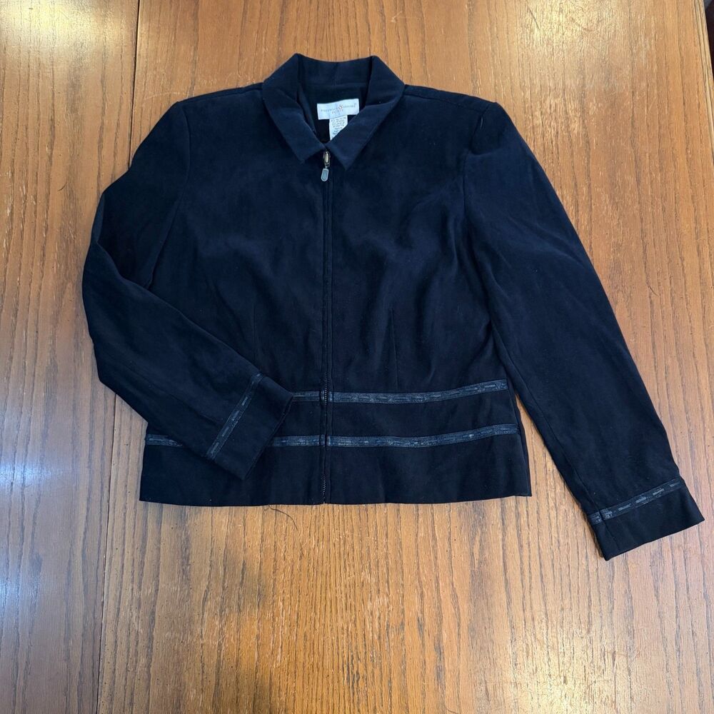 Preswick & Moore Petite Jacket Womens 10P Black Faux Suede Zip Front Y2K